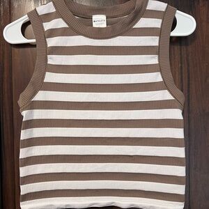 Athleta Brown and White Striped Tank Top